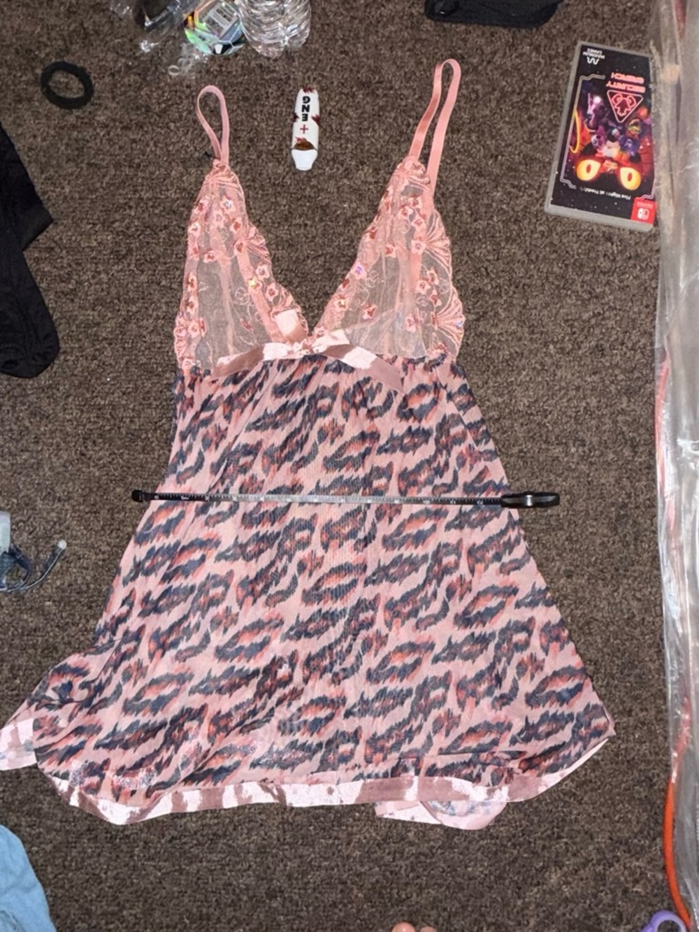 Pink Lace-Trim Animal Prin print w matching thong